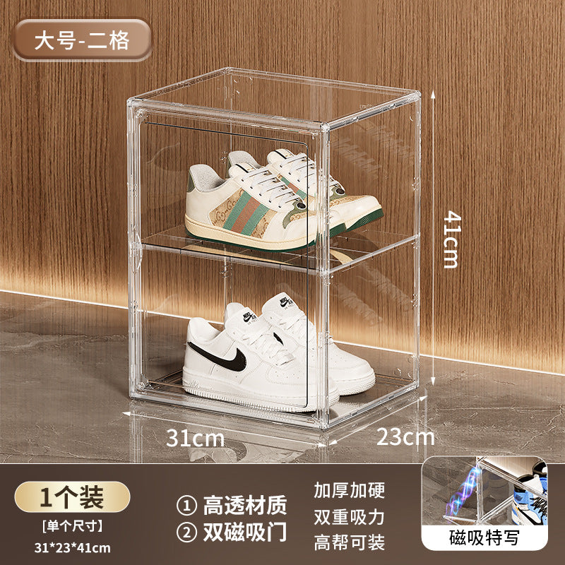 Household shoe storage box Transparent PET foldable sneaker display cabinet Dust-proof magnetic shoe cabinet Large capacity shoe box