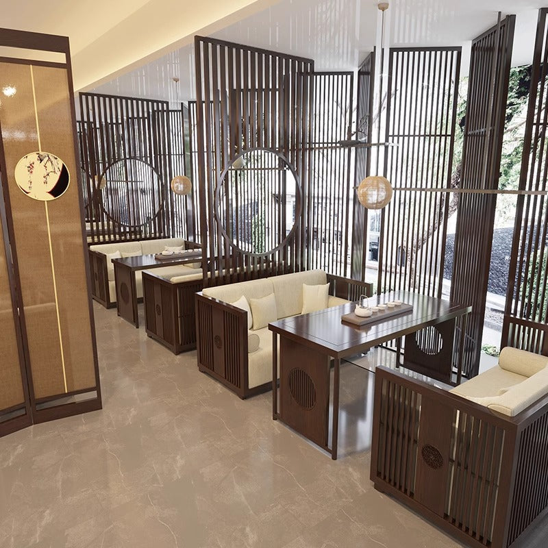 New Chinese style teahouse booth table solid wood sofa combination Zen homestay restaurant hotel box reception negotiation furniture