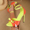 2026 summer new color block bowknot high heel sandals women's stiletto open toe ankle strap fashionable elegant women's shoes