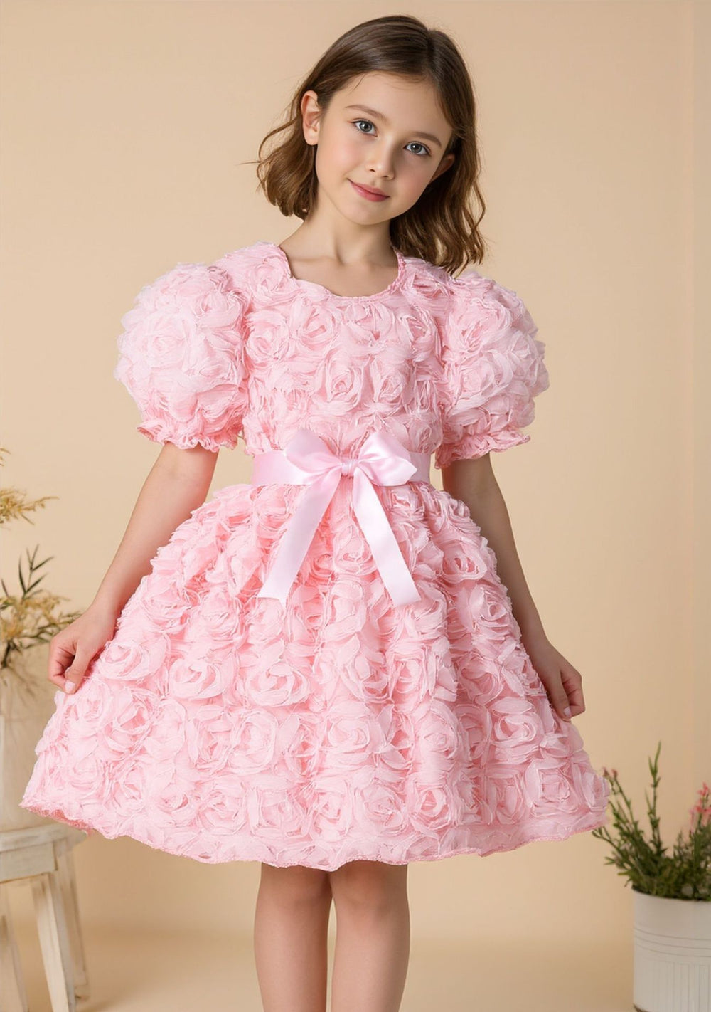 Girls' (toddler) dress, 3d rose embellished elegant party dress
