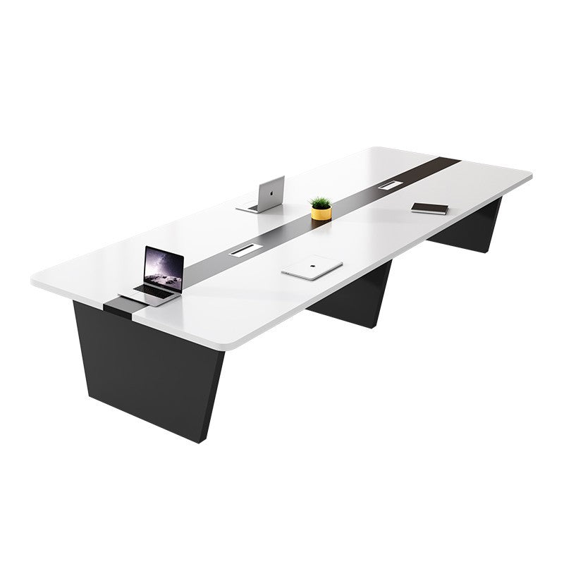 White conference table minimalist modern rectangular desk small meeting room table and chair set