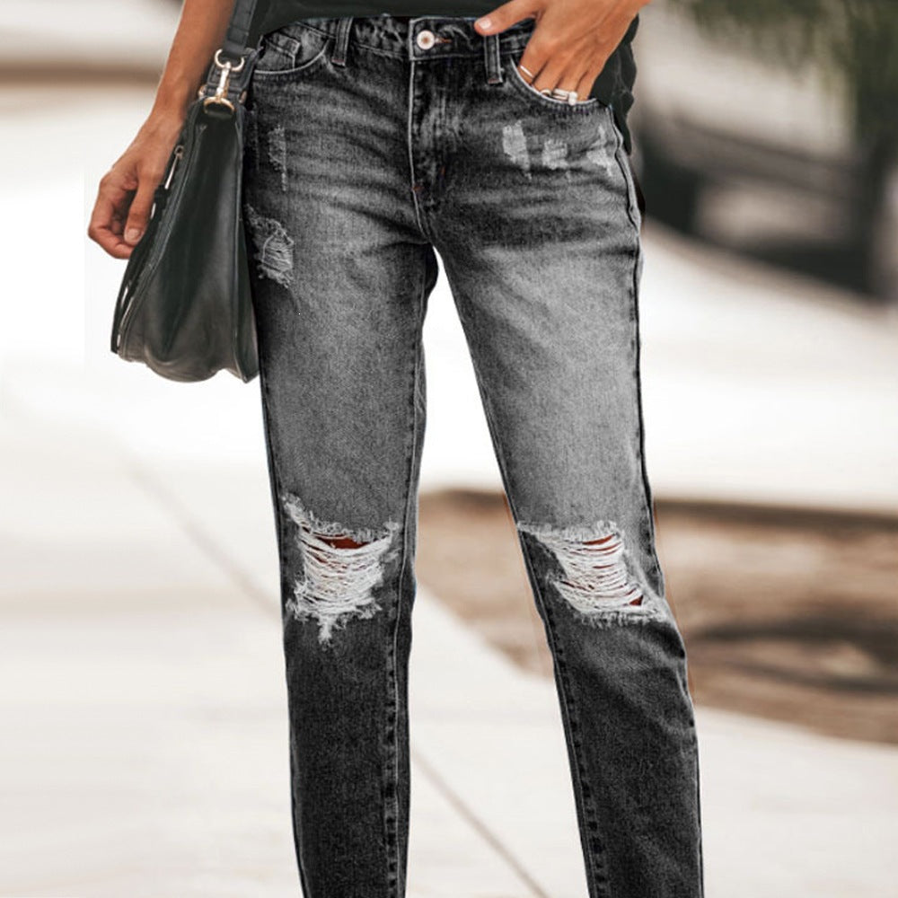 summer  cross-border e-commerce new denim distressed jeans,  trendy women's casual pants