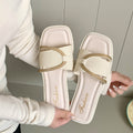 Women's slippers 2025 new korean style outdoor wear home flat one-strap sandals beach casual sweet style beach slippers