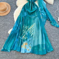 Blue gradient high-end elegant sleeveless dress - women's new slimming waist-defining vacation maxi dress - dopamine dress style