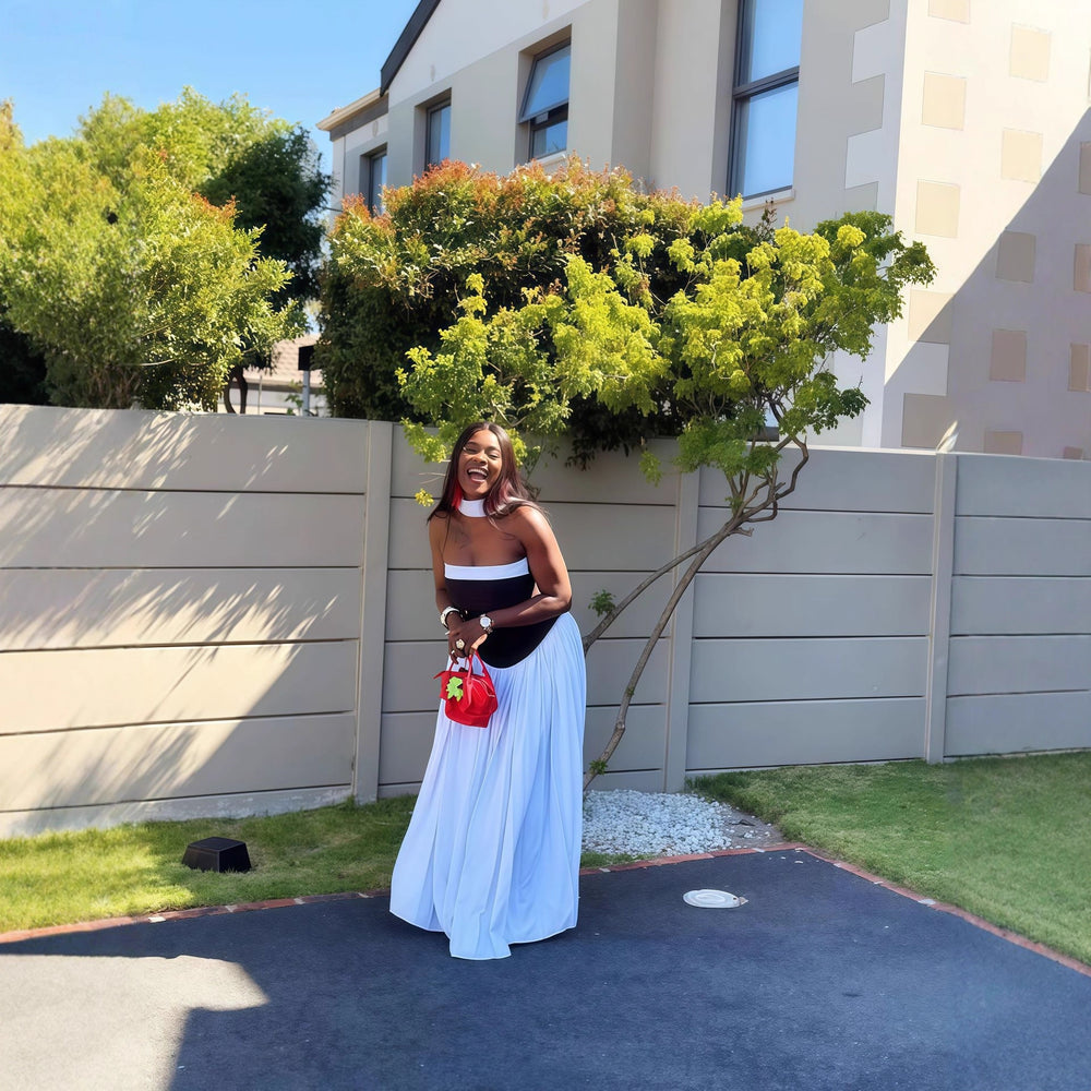 European and american cross-border women's fashion  winter new sleeveless sexy bandeau pleated patchwork elegant long dress