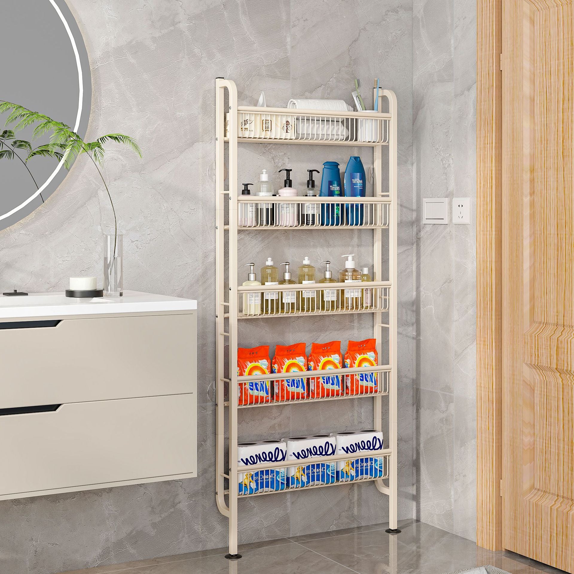 door floor rack multi-purpose wall storage rack wrought iron bathroom kitchen gap finishing rack