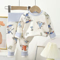 Kidsa type pure cotton boneless cartoon plaidintimates partial placket suit pajamas baby round neck autumn clothes high waist autumn pants