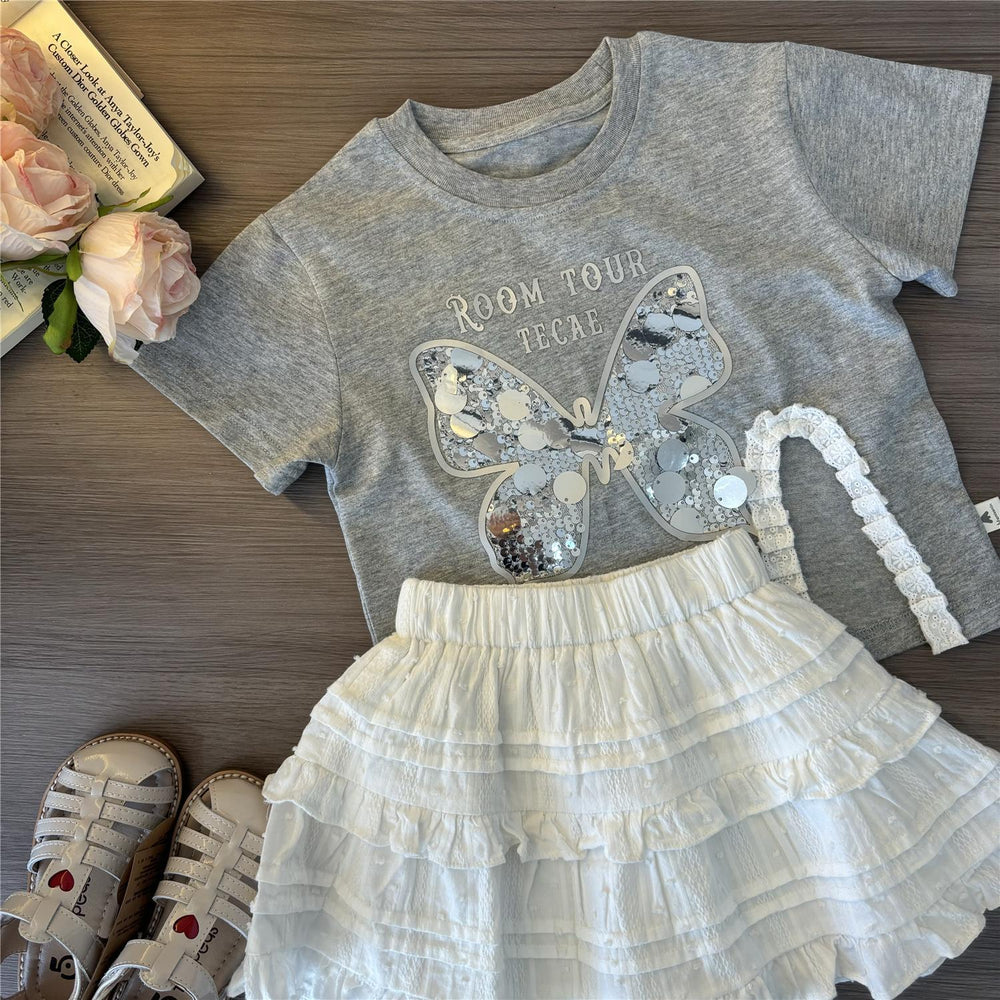 Girls' sequin tee summer outfit  new trendy kids' popular short-sleeve summer girl's chic t-shirt dress