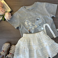 Girls' sequin tee summer outfit  new trendy kids' popular short-sleeve summer girl's chic t-shirt dress