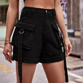 Fashion cross-border foreign trade   new arrival american denim overalls casualflap pocket pants shorts elastic waist women