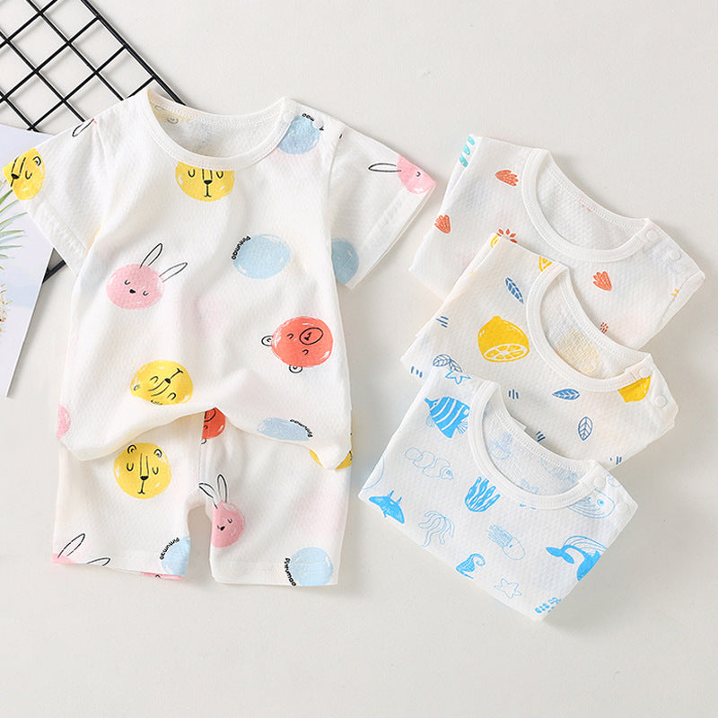 Baby short-sleeve set, 100% cotton, summer infant and toddler loungewear, short-sleeved, 0-3 years old, summer outfit, thin home clothes