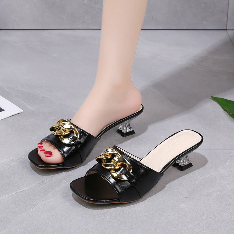Fairy style stiletto slippers for women outwear2026new arrivalfashion high heels flip-flops open toe mid-heeled sandals wholesale