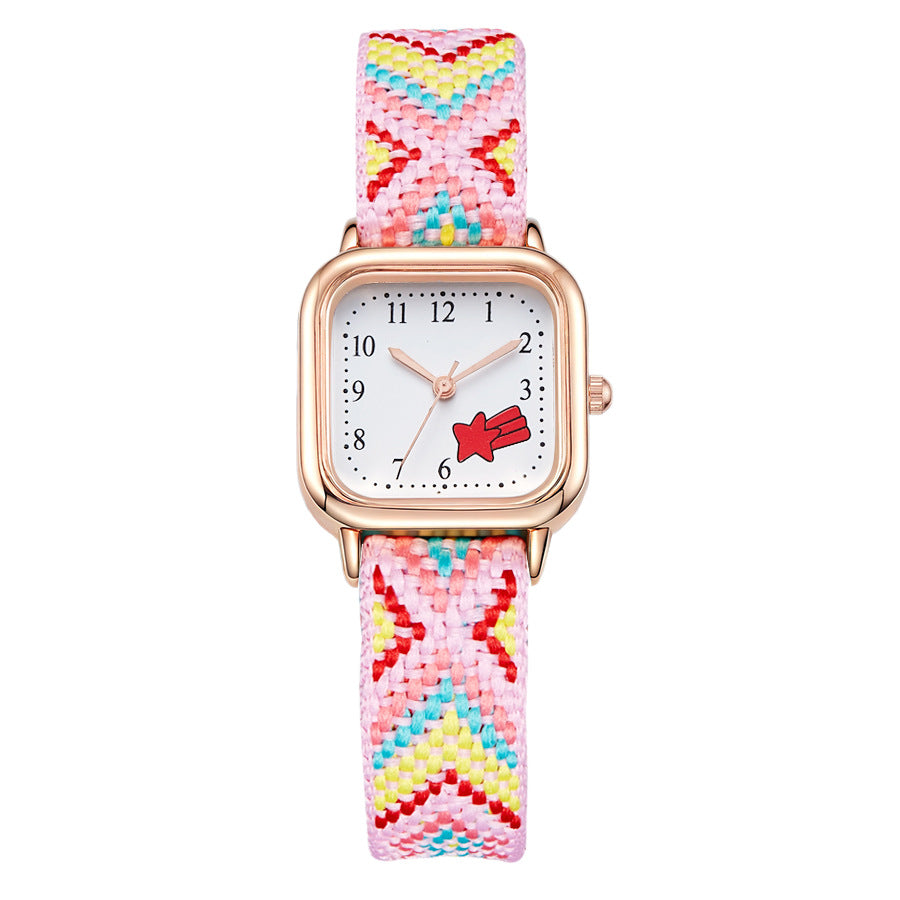 New braided cord square watch - versatile, mori girl style, fresh & cute, high-value, student-friendly, minimalist quartz watch - wholesale