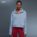 Women's fleece-lined half-zip high neck pullover sweatshirt - autumn/winter warm outerwear top - d25131