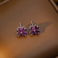Tz-8200 - stud earrings (silver-purple studs) [titanium steel chain, copper inlaid zircon pendant]
