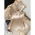 Women's summer new arrival: elegant, stylish, and versatile solid color asymmetrical knit satin sleeveless top for work and casual wear