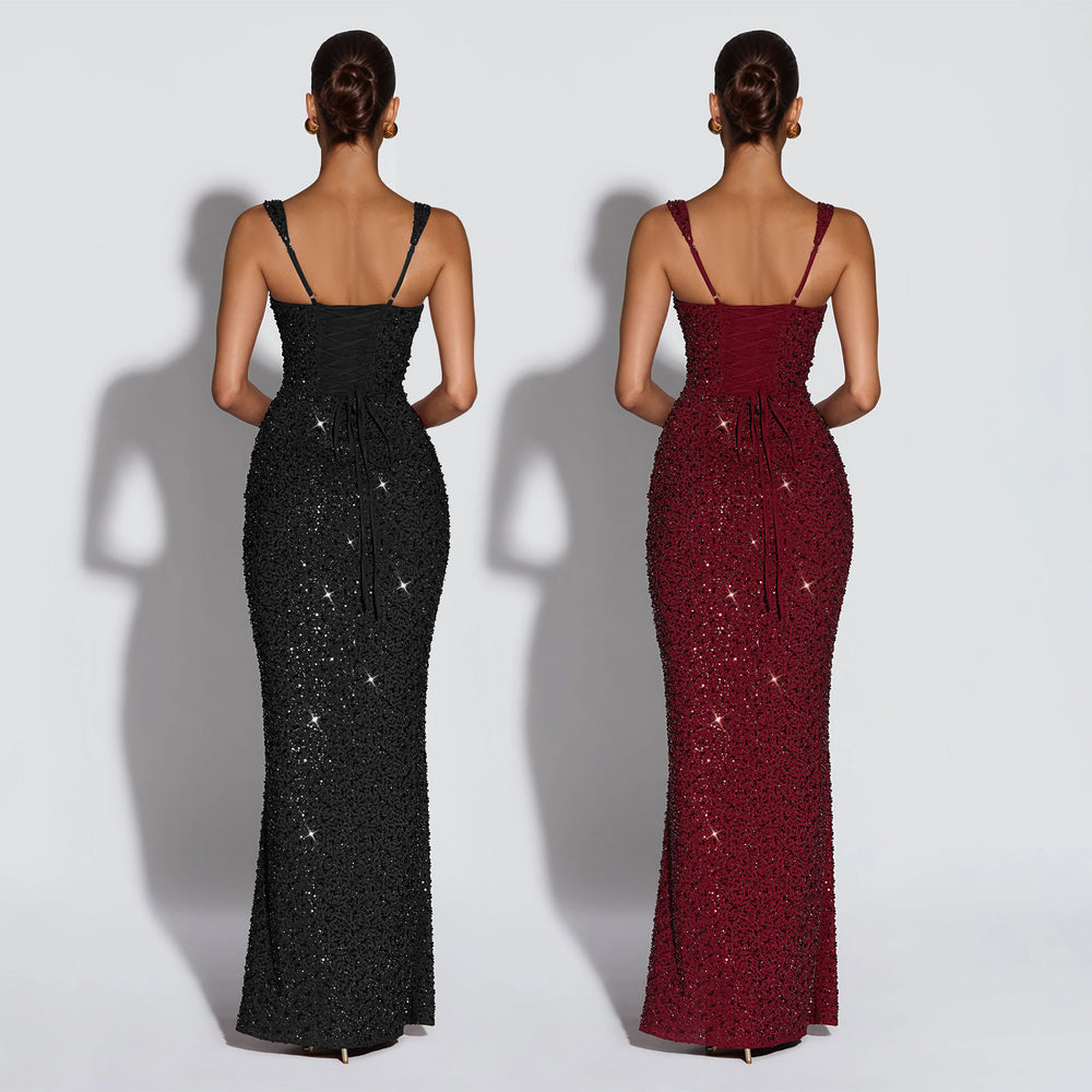 C7633 cross-border   fashion women's sexy camisole bodycon dress with tie waist and hip-hugging design
