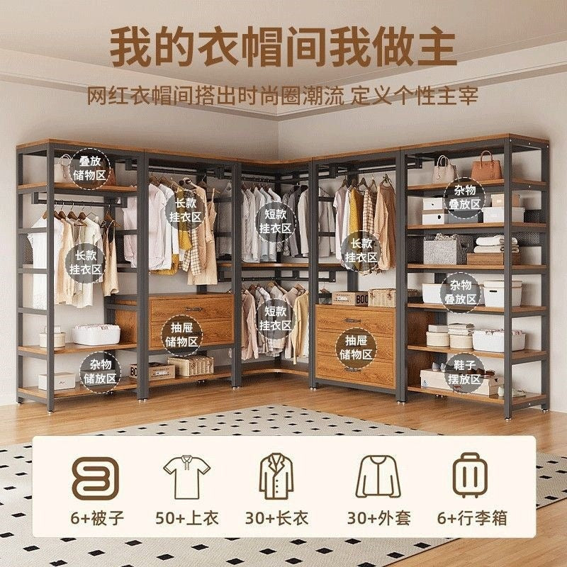 Open wardrobe for home bedroom walk-in closet shelf wardrobe floor-standing clothes rack design wardrobe rental wardrobe