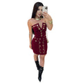 C7477 cross-border   fashion women's sexy bandeau top and mini skirt set - summer collection