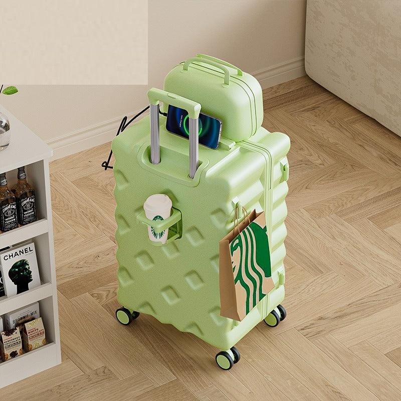 Large-capacity suitcase women's 2024 new high-value suitcase 20-inch boarding rod password leather case universal wheel