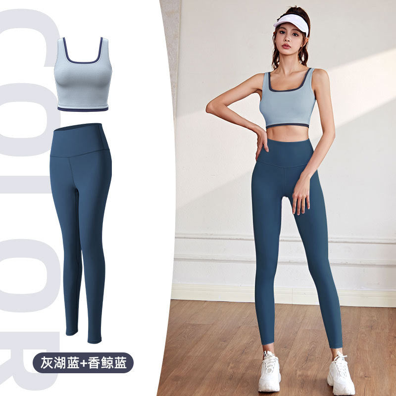 Juyitang high elastic color matching rimmed sports underwear gathers to show breasts and large breasts, shockproof yoga bra