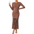 sweet style  autumn new arrival: high-end elegant long-sleeved maxi dress with lace paneling