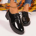 Plus size lace-up leather loafers for women - autumn  new collection - square heel single shoes - british style glossy loafers