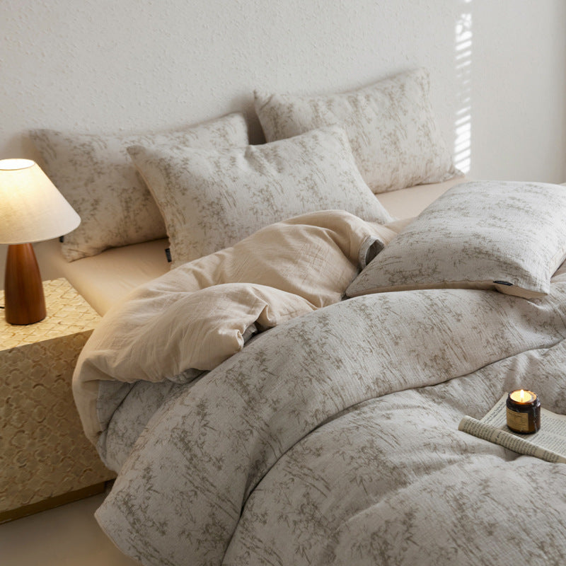 Spring new product Class A cotton three-layer yarn four-piece quilt cover bed sheet pastoral pure cotton dormitory three-piece bedding