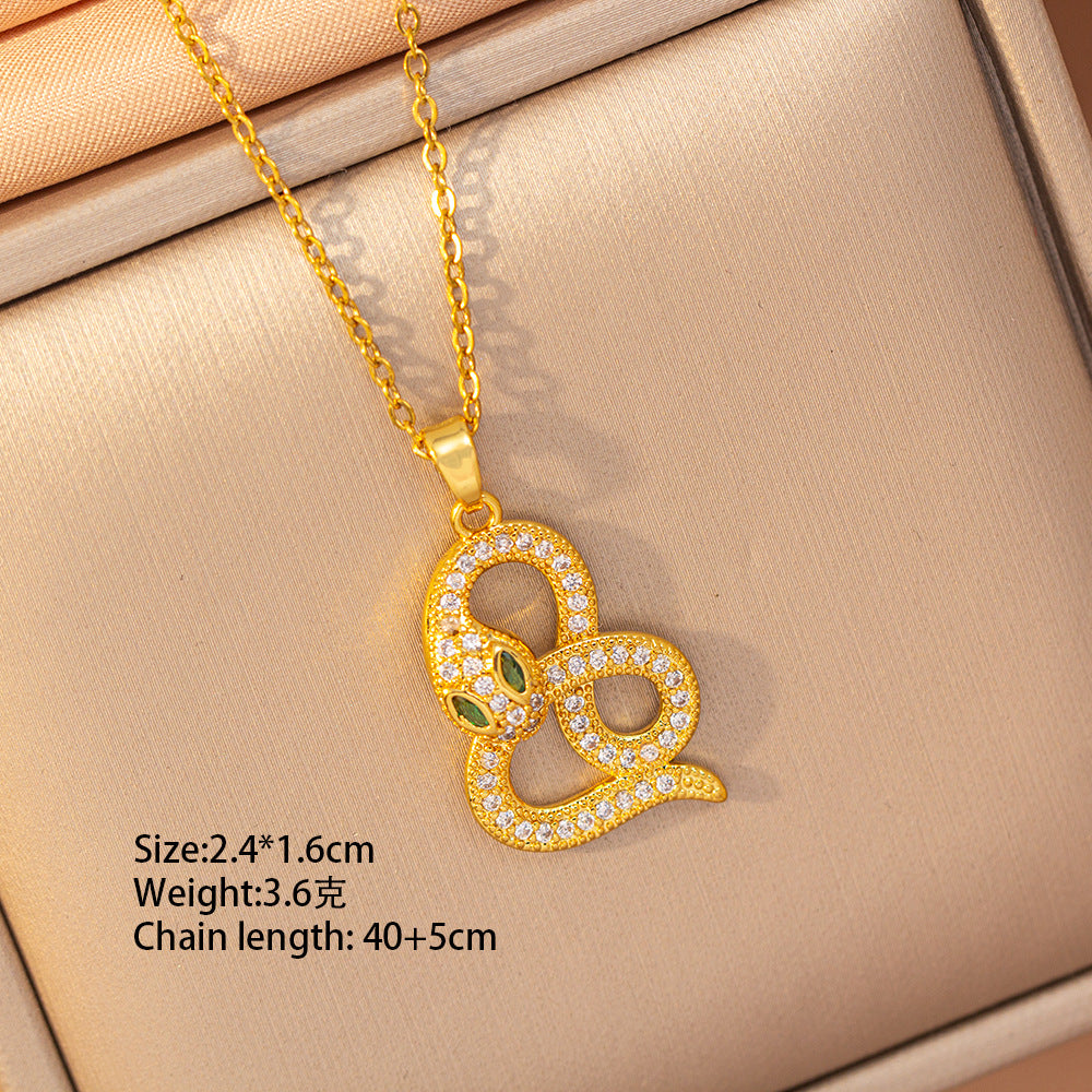 [copper inlaid with zirconium] cross-border hot-selling snake-shaped necklace for women, personalized fashion stainless steel elegant accessible luxury clavicle chain jewelry