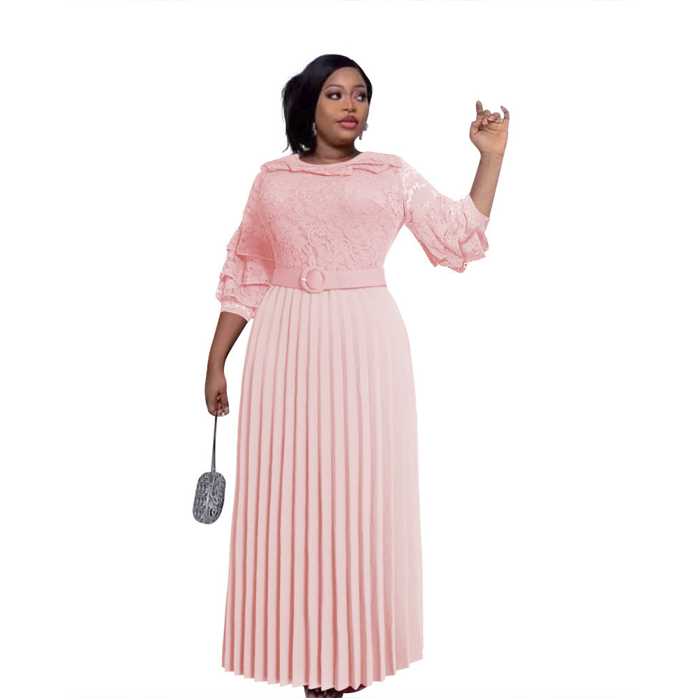 new european and american export evening gown,    lace maxi dress, african plus size pleated skirt