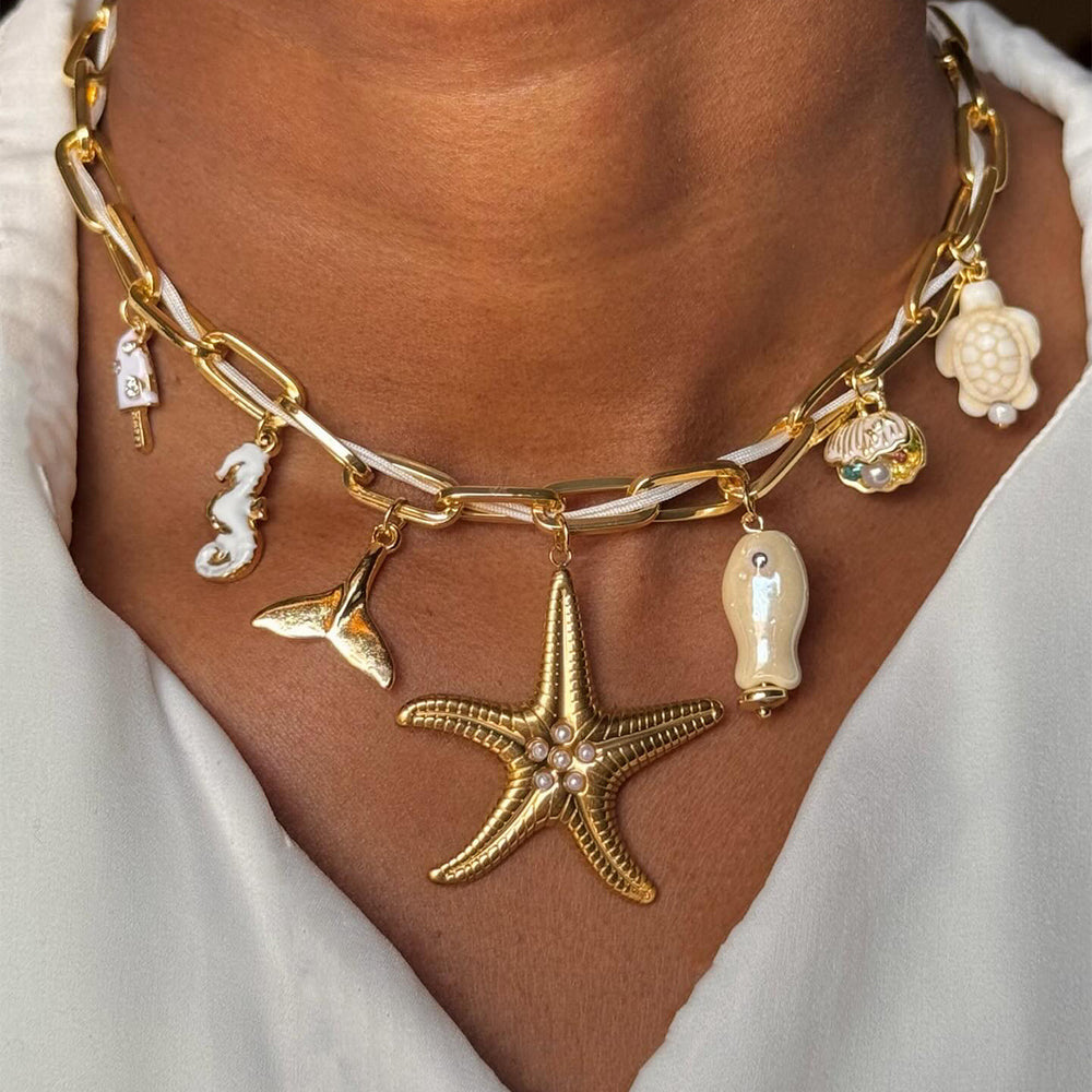 Wholesale alloy necklaces: european & american style, cross-border, beach & ocean-inspired, starfish clavicle chain, unique & trendy, versatile necklace for women