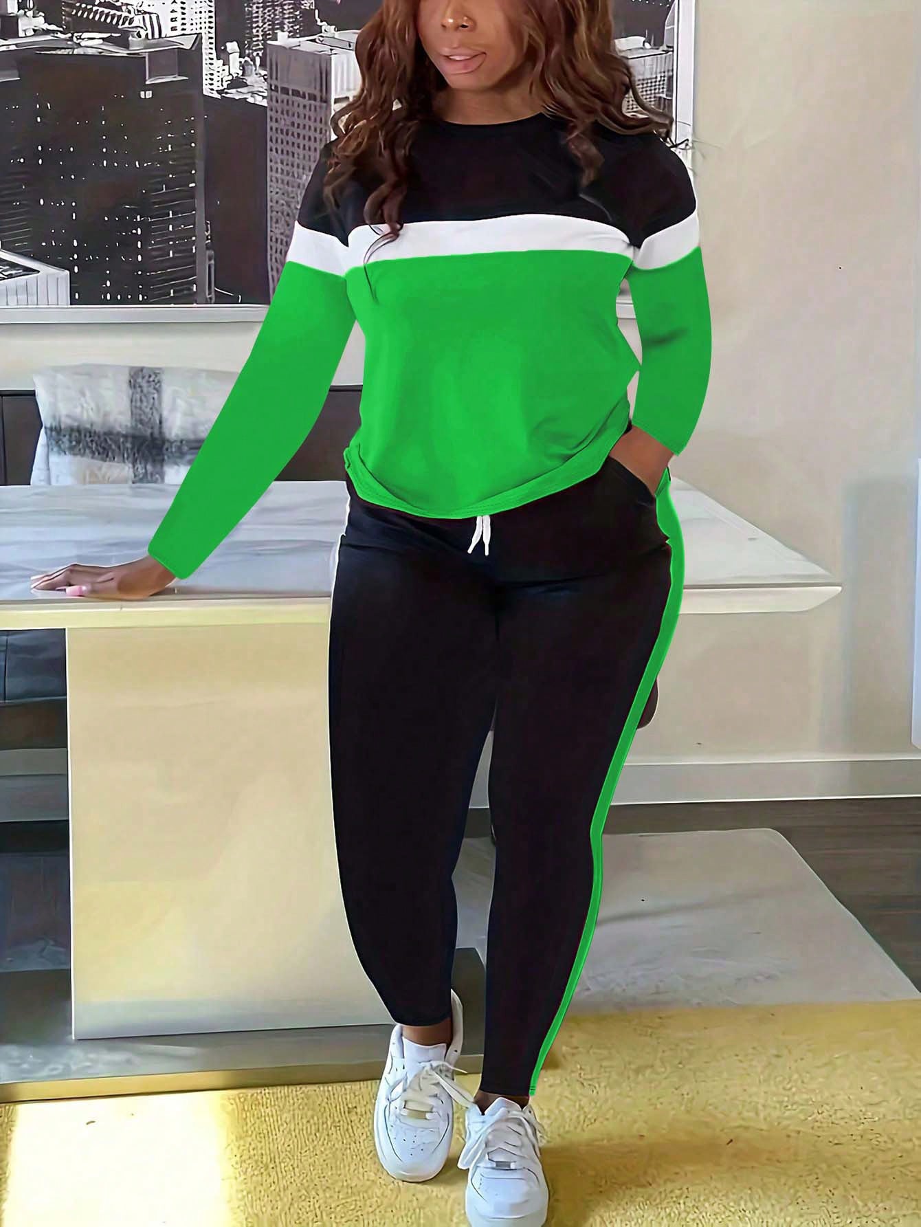 S390843 Striped splicing long-sleeved pants set women's  new product fashion women's clothing independent station casual long-sleeved