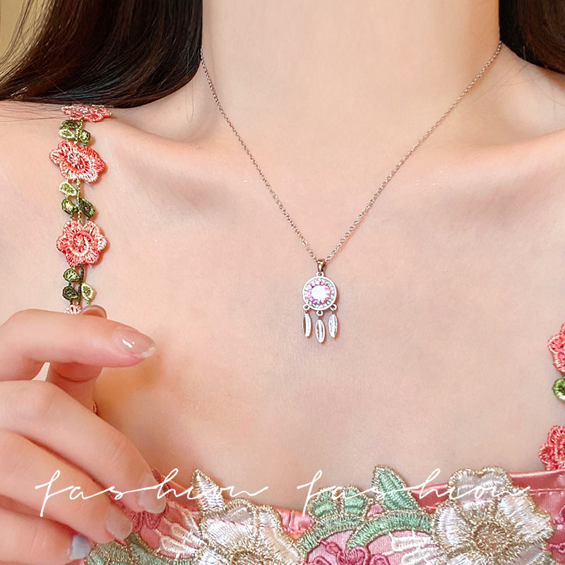Casual moonstone dream catcher necklace for women, accessible luxury, unique design, clavicle chain, elegantniche styleinsstylish accessories