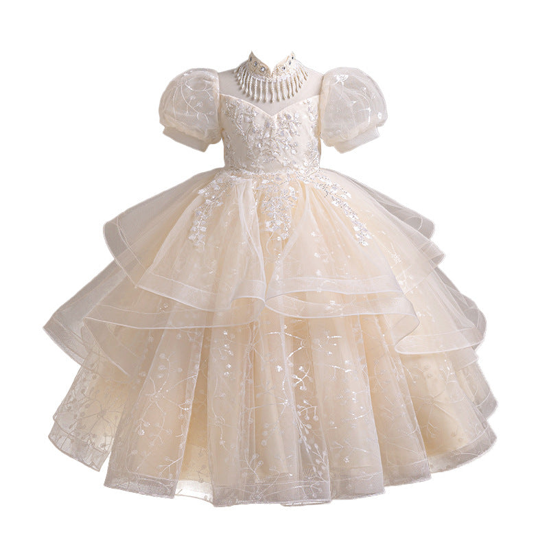 Girls' european and american princess dress wedding flower girl dress children's host runway style piano performance costume cross-border