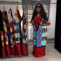 Aliexpress  plus size v-neck dress cross-border e-commerce african women's clothing color block print maxi dress
