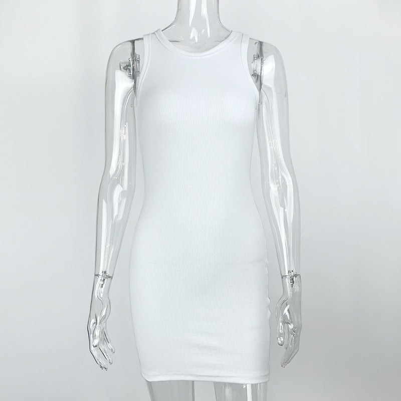 2025 summer new European and American  women's clothing threaded sleeveless sexy hip skirt simple slim vest dress