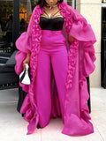 African plus size loose pleated lace ruffle sleeve top and wide leg pants set - party wedding robe two-piece outfit