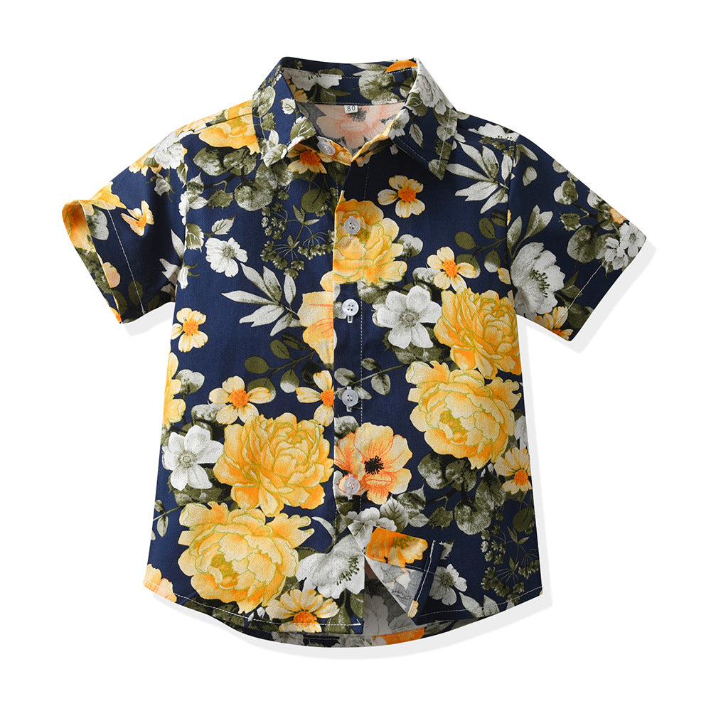 Summer lightweight kids' shirt - cool big & tall boys' collared shirt - baby short-sleeve floral shirt - trendy floral top