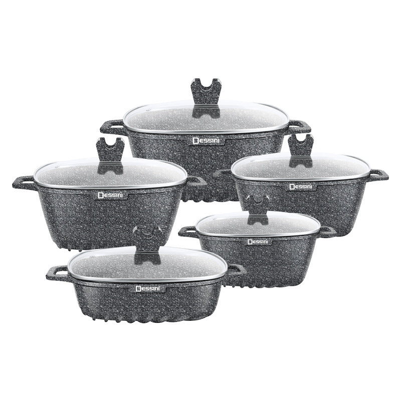 Royal dessini 10-piece square die-cast aluminum soup pot for home cooking pot non-stick pot suit wholesale pot