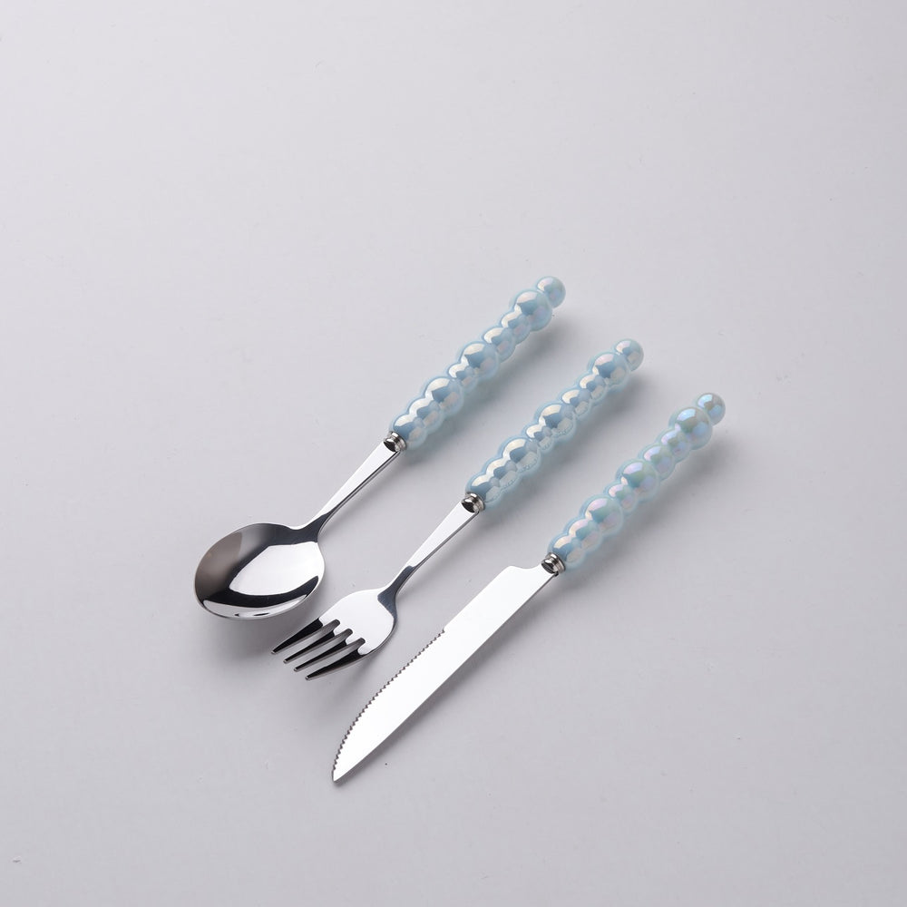 Light luxury style ins knife, fork, spoon, pearl handle, stainless steel tableware, creative fork, household high-looking mooncake knife and fork