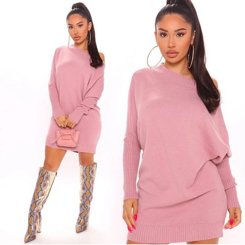supply fashionheattech bat shirt knittingsweaterfashion version long sleeves hip-covering short skirt