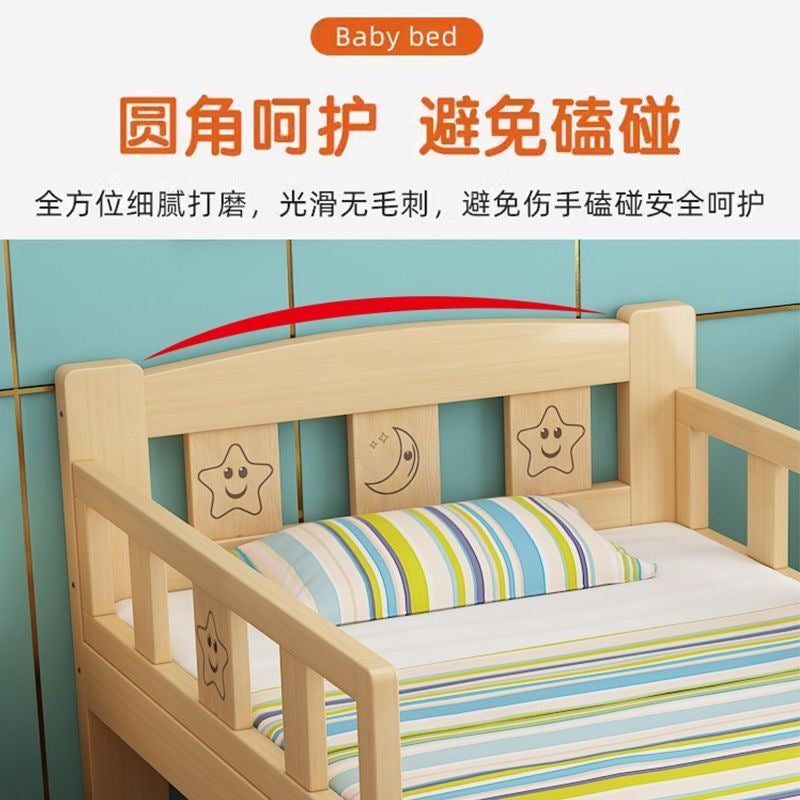 All solid wood kids bed boy single bed with guardrail simple pine widened patchwork large bed economical girl
