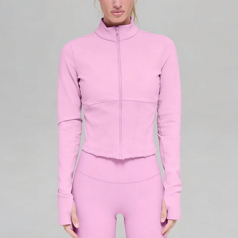 new arrival quick-drying yoga clothes long sleeves sports yoga pants silmtops zipper breathable outwearsuit