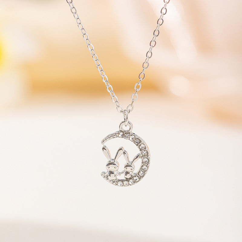 2024 new cross-border e-commerce jewelry: versatile diamond-studded butterfly pendant women's alloy rabbit necklace - wholesale