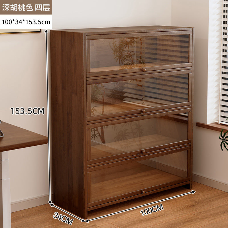 Solid wood dust-proof bookcase integrated against the wall Walnut color storage cabinet Locker Floor storage cabinet Household bookshelf