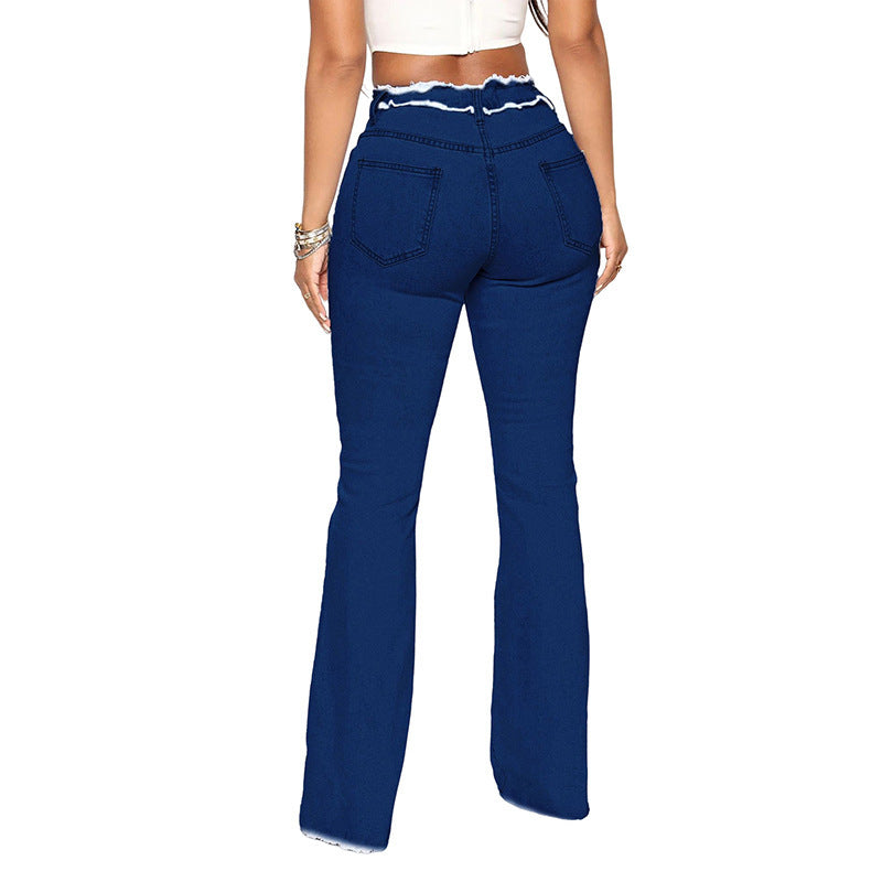 Export raw edge jeans for women, hot-selling european and american raw edge stretch jeans, plus size washed bearded women's jeans