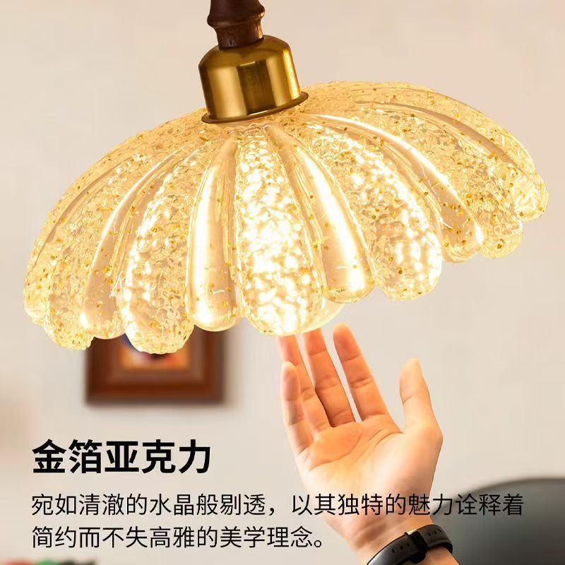 Vintage-style restaurant pendant light, three-light walnut finish, premium gold foil, retro dining room table bar french chandelier
