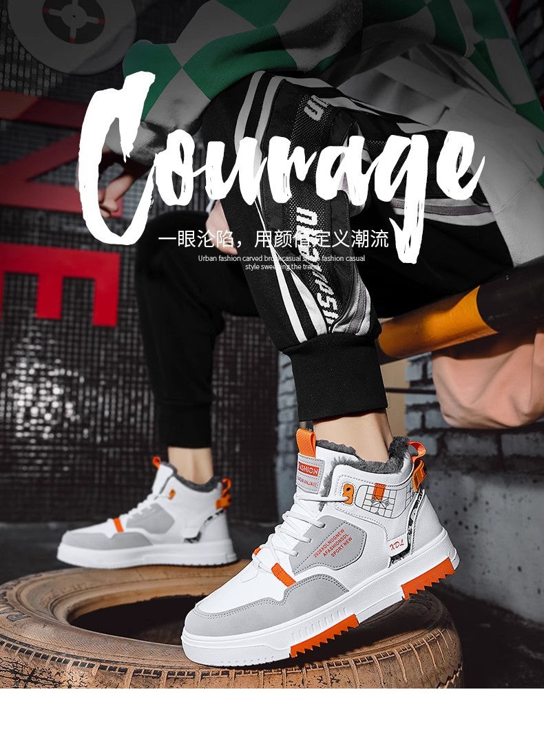 Men's spring fleece-lined warm & thickened 2025 new high-top sneakers, men's northeastern cotton shoes, martin snow boots