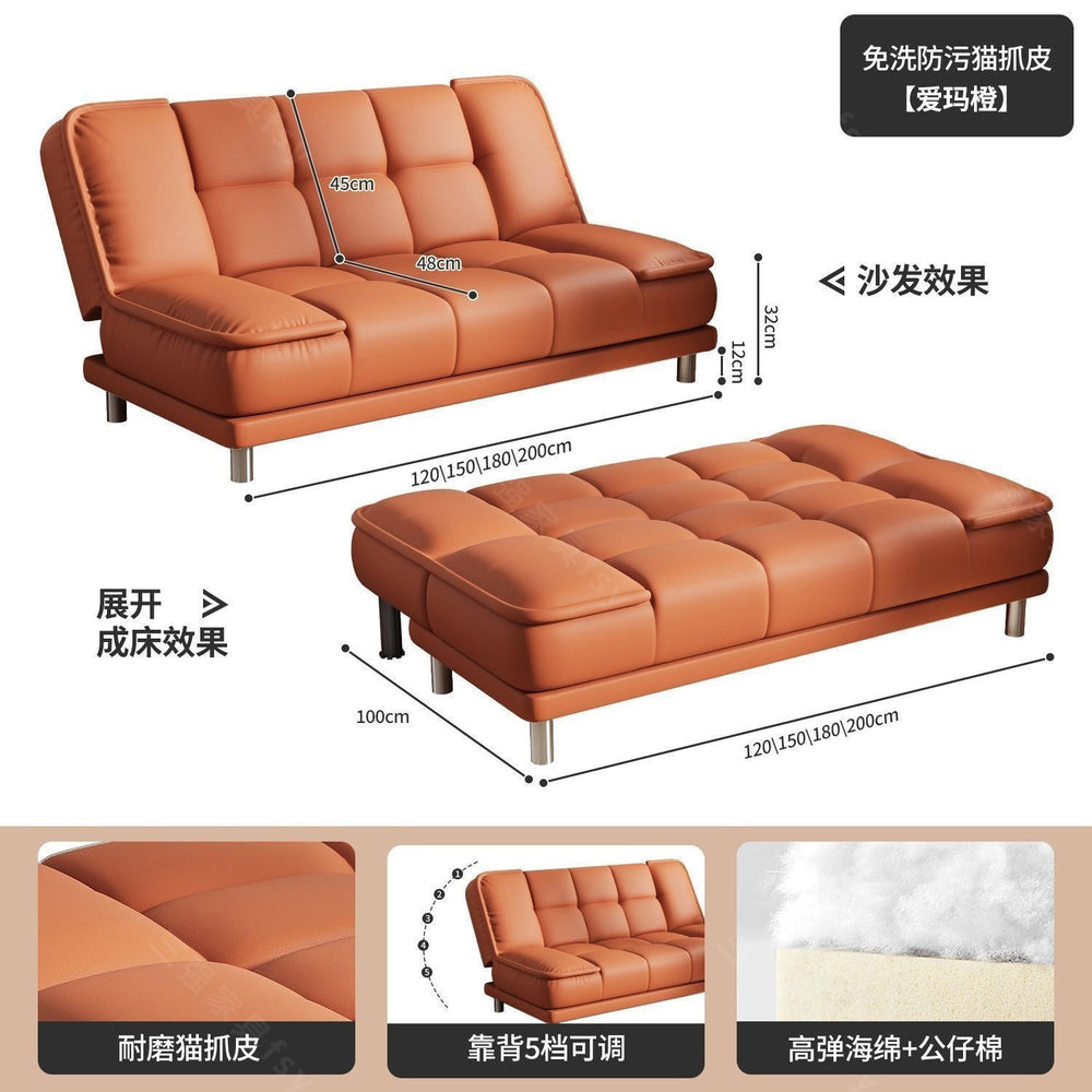 Cat scratch leather fabric sofa dual-purpose sofa small apartment living room casual apartment double foldable sofa bed