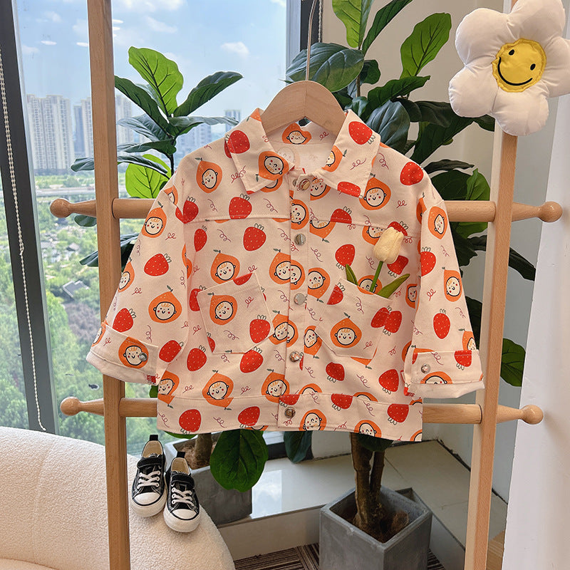 Kidsautumnew arrivalpure cottonoutwearfashionable cartoon outwear stand collar shirt western stylek-stylespring & falleasiest for match